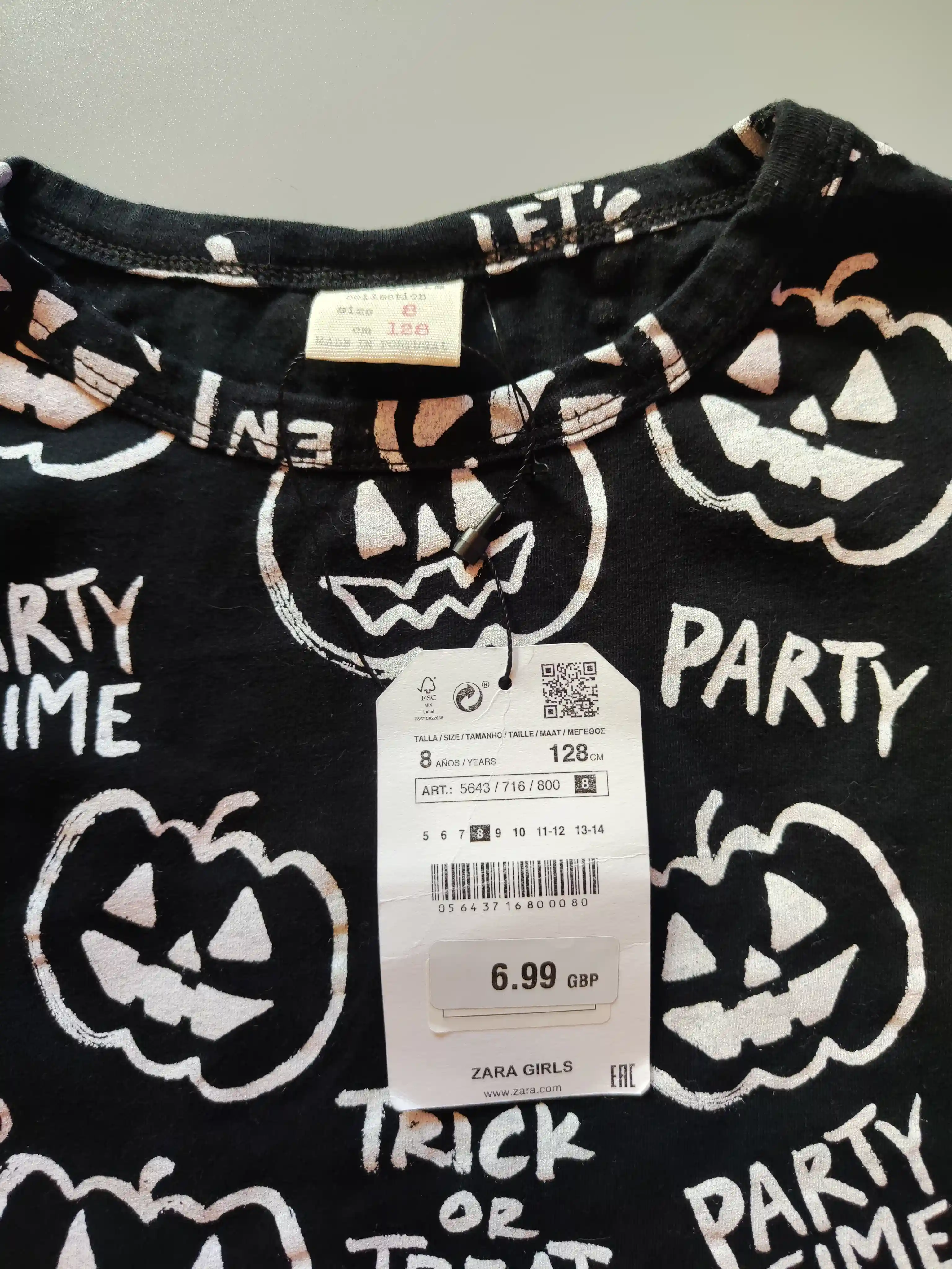 Tričko Zara vel. 128 Halloween černé