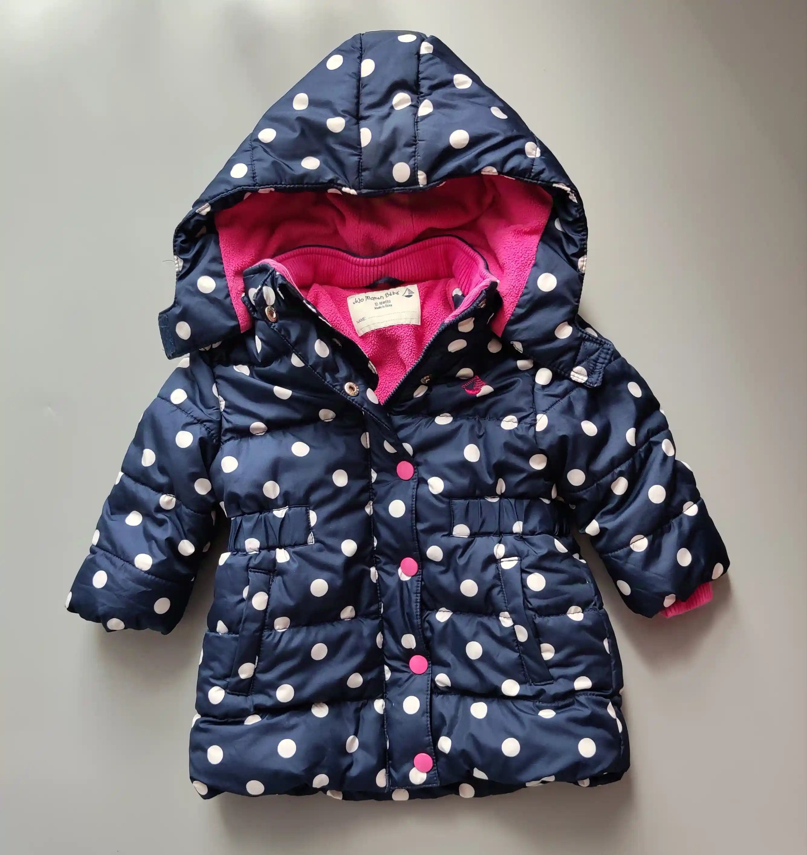 Zimní kabátek Jojo Maman Bébé vel. 86 navy s puntíky