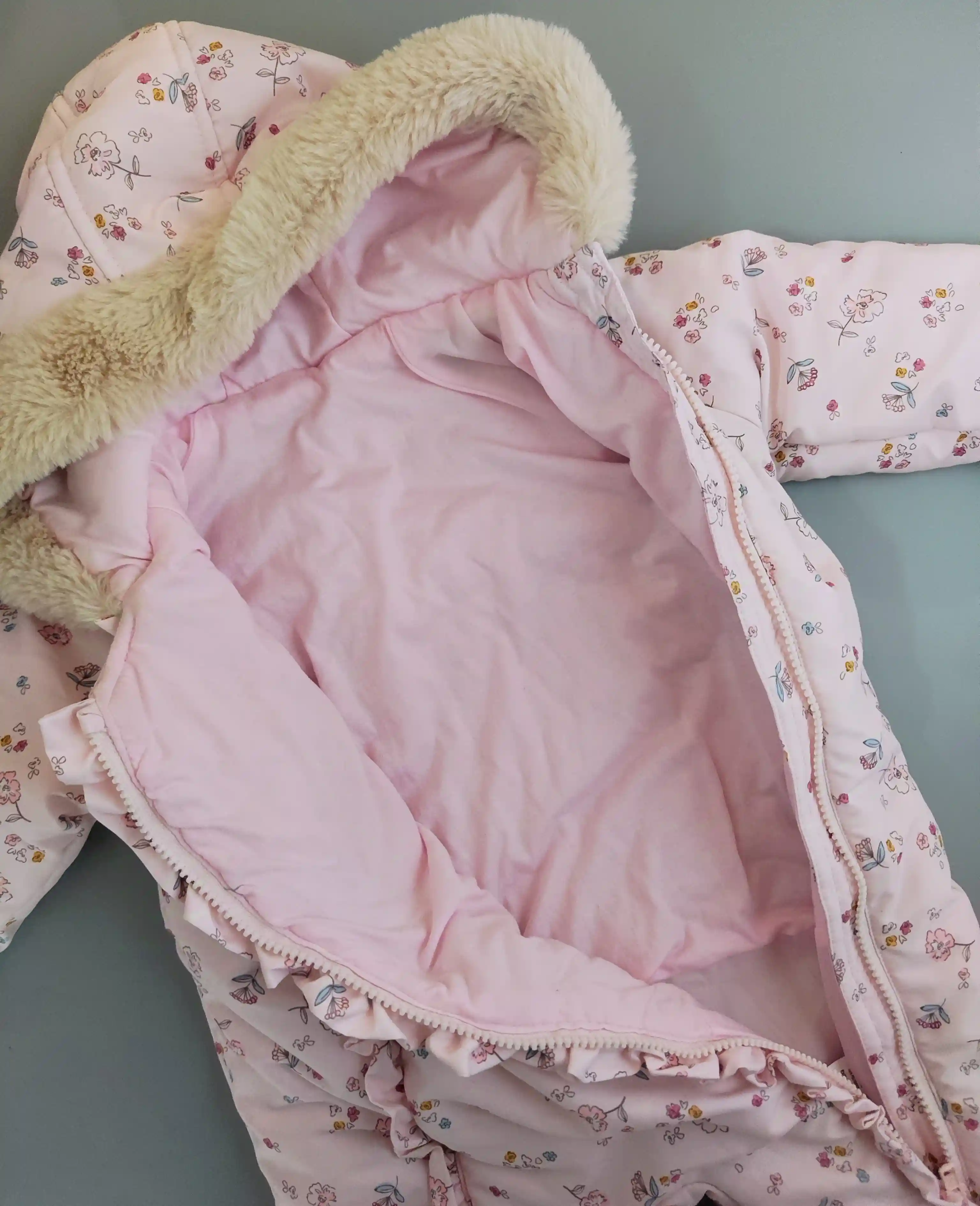 Zimní kombinéza Matalan vel. 80 růžová s kvítky