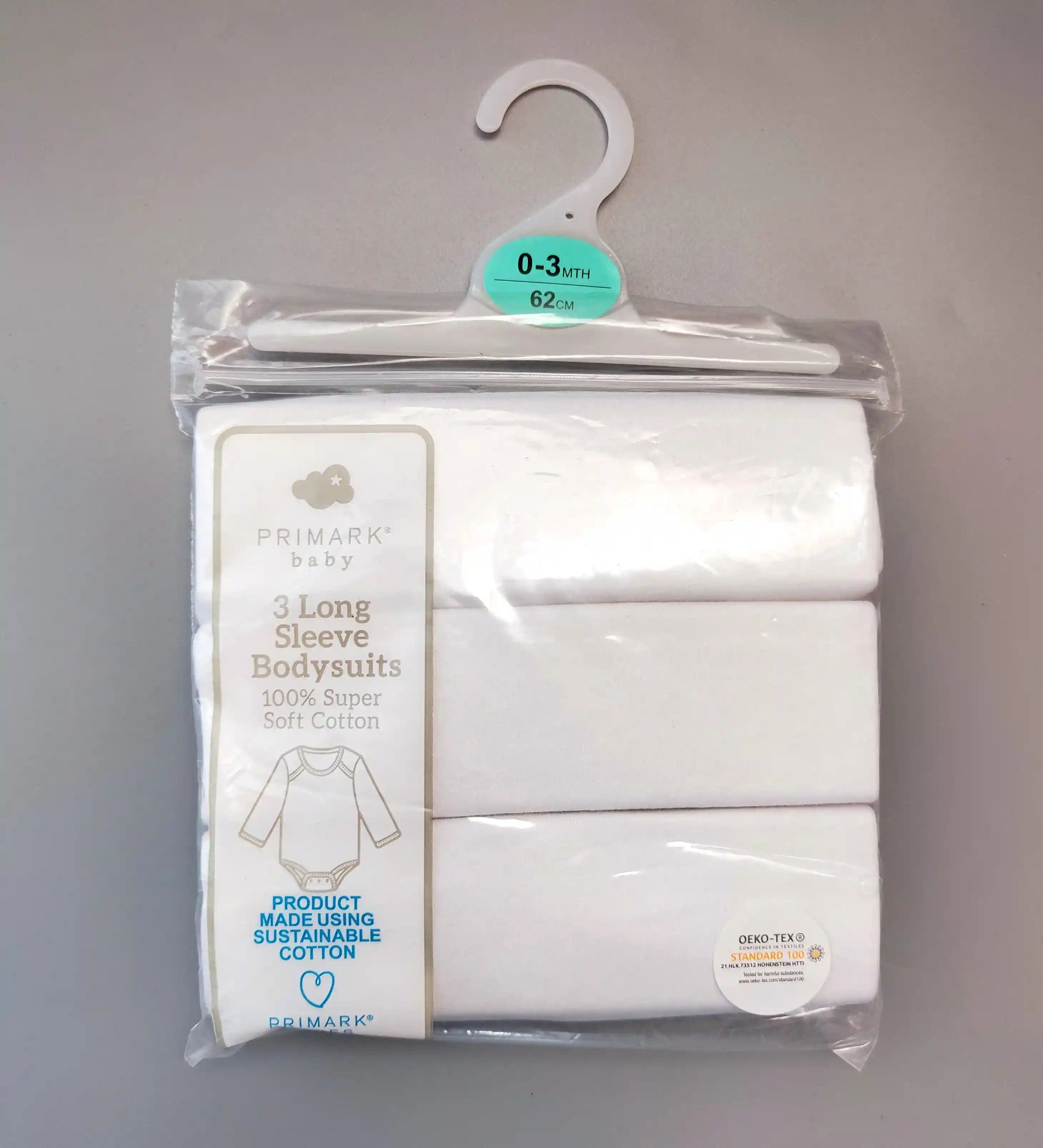 Balení 3x body s dlouhým rukávem Primark vel. 62 bílé
