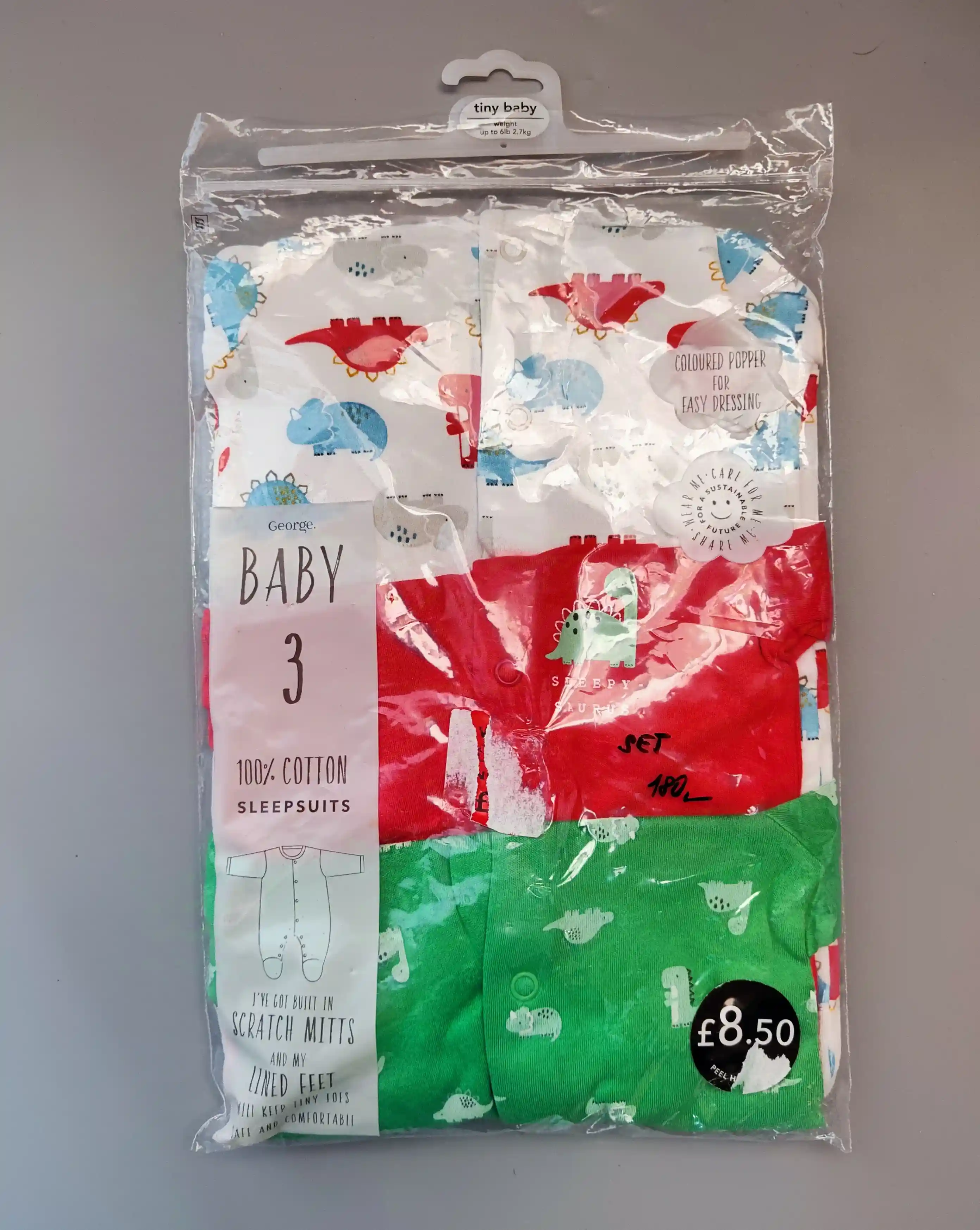 Balení 3x overal s dinosaury George vel. Tiny Baby 2,7 kg