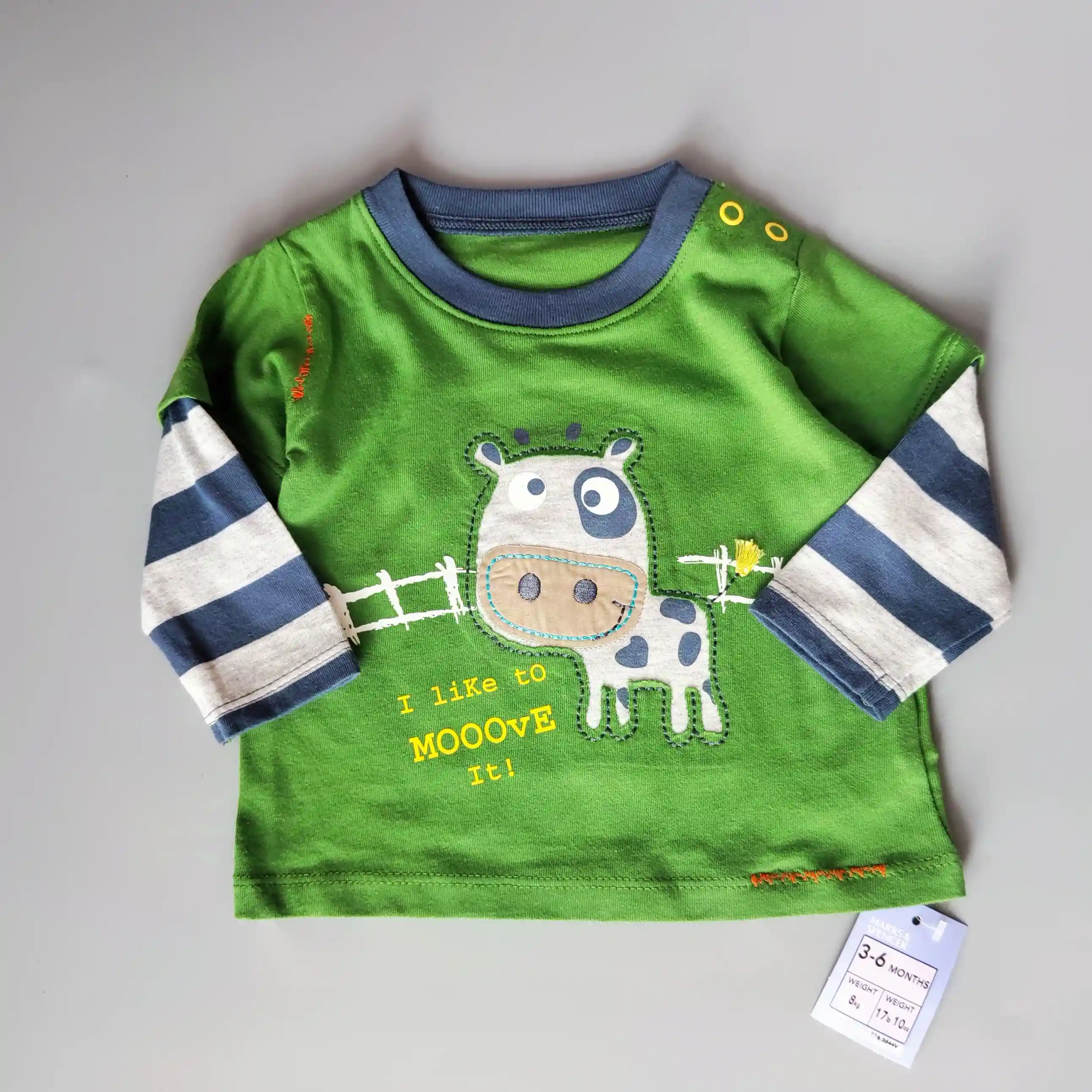 Tričko M&S vel. 68 zelené s kravičkou
