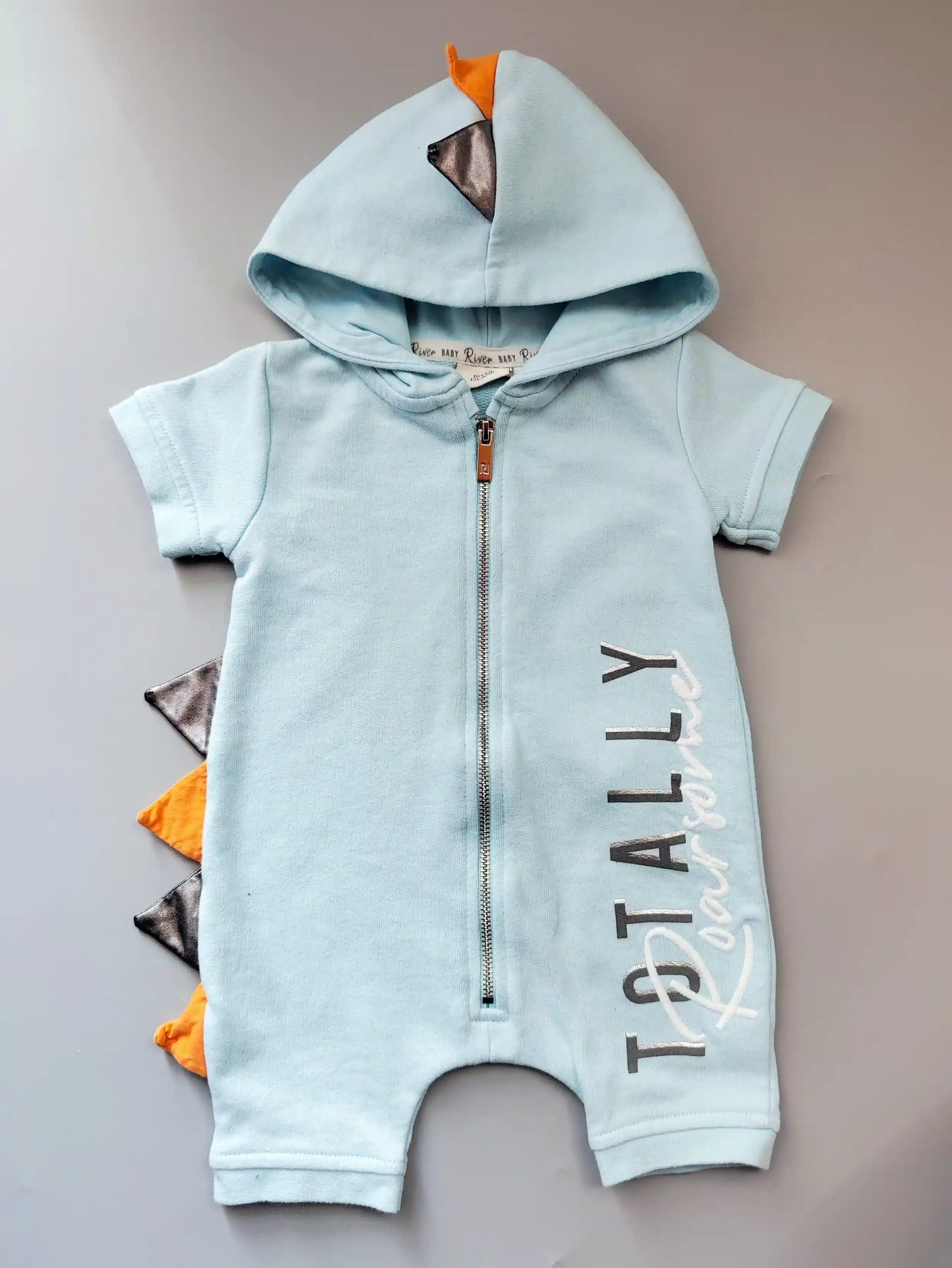 Letní teplákový overal s kapucí River Island vel. 68 modrý dino