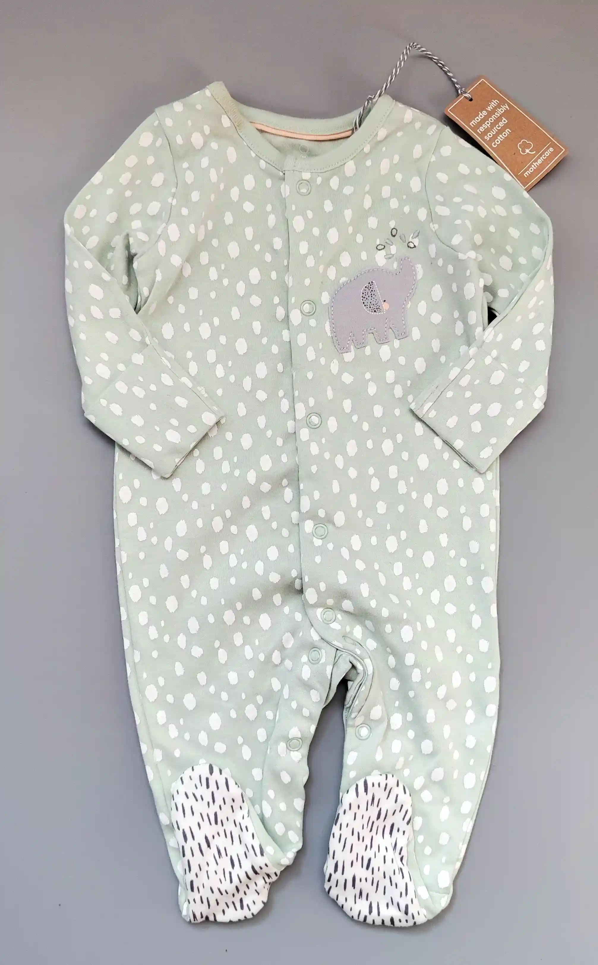 Overal Mothercare vel. 62 mátový puntíkovaný se slonem