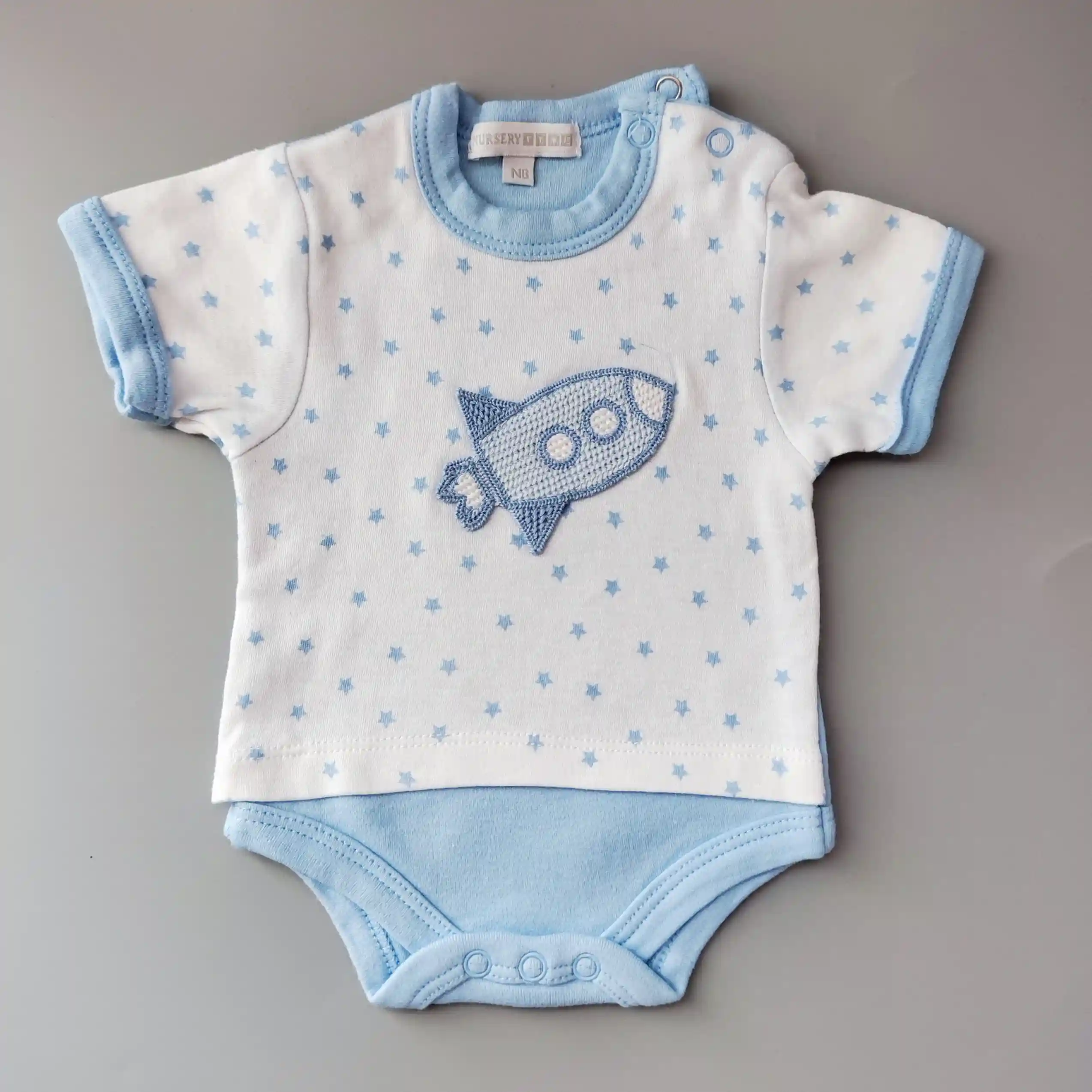 Body Nursery Time vel. Newborn bílomodré s raketou