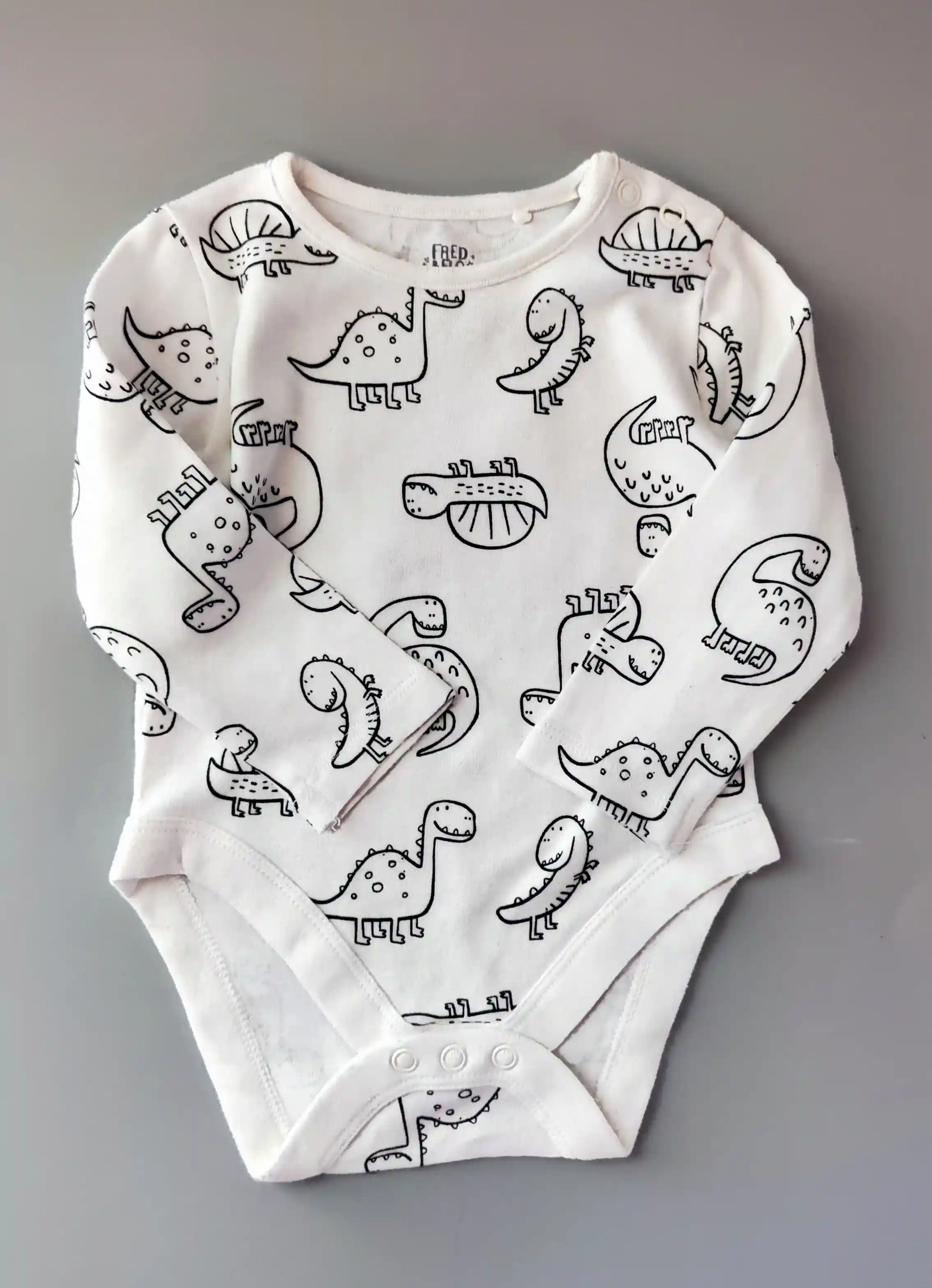 Body F&F vel. 68 bílé s dinosaur dlouhý rukáv