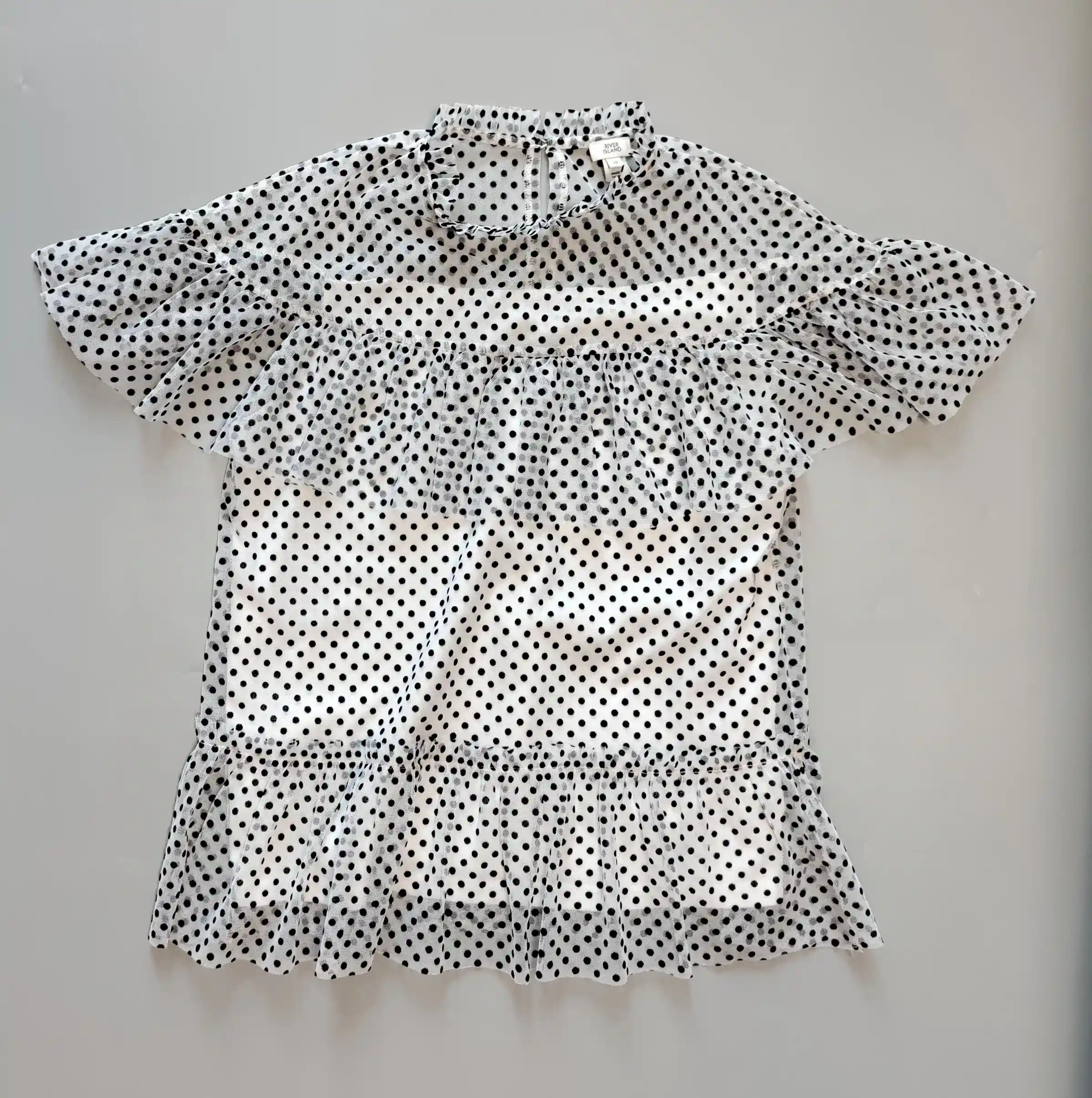 Top River Island vel. EU 36 UK 10 bílý tečkovaný
