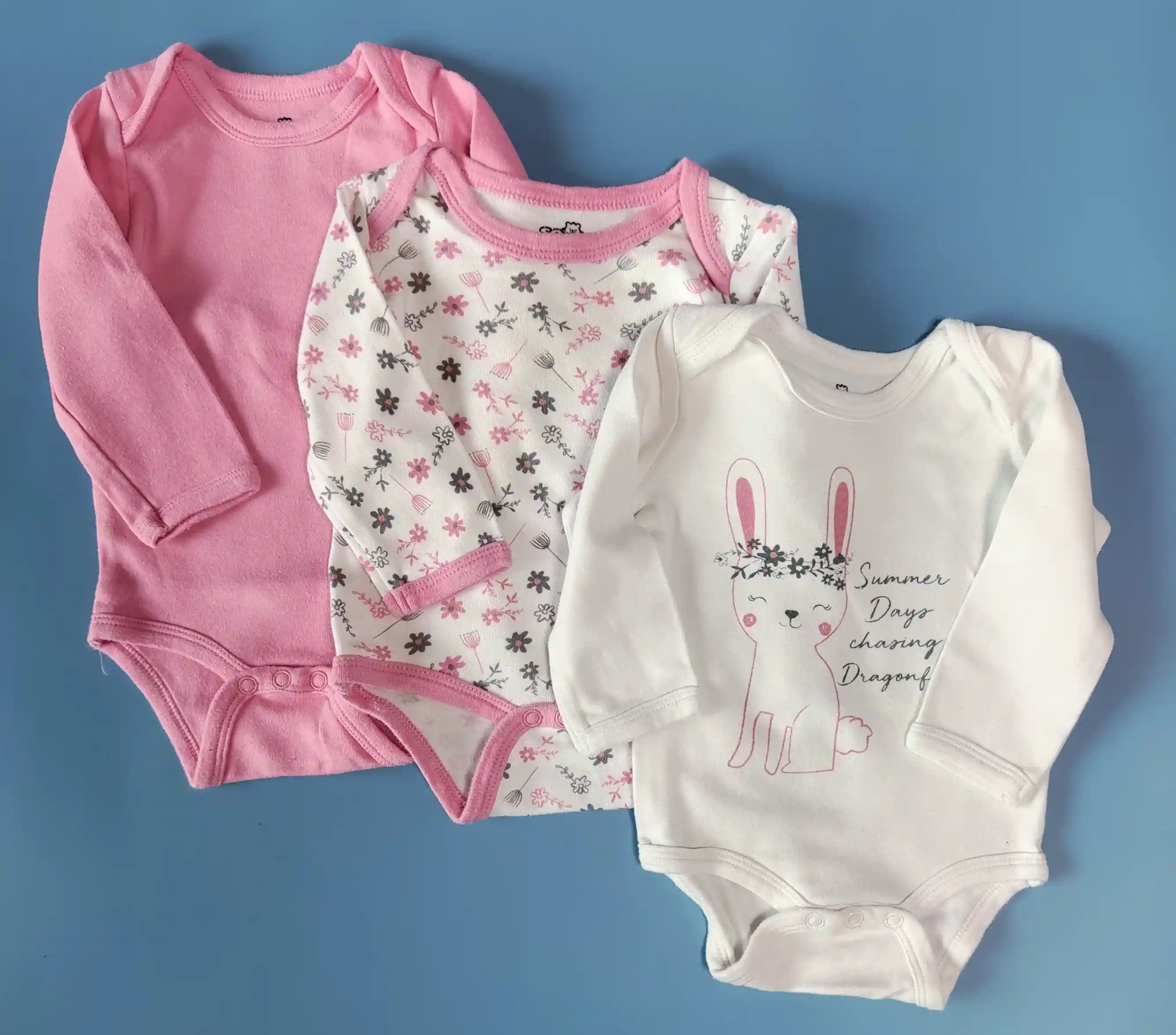 Set tří body So Cute vel. 68 bílo růžové s králíčkem a květinami
