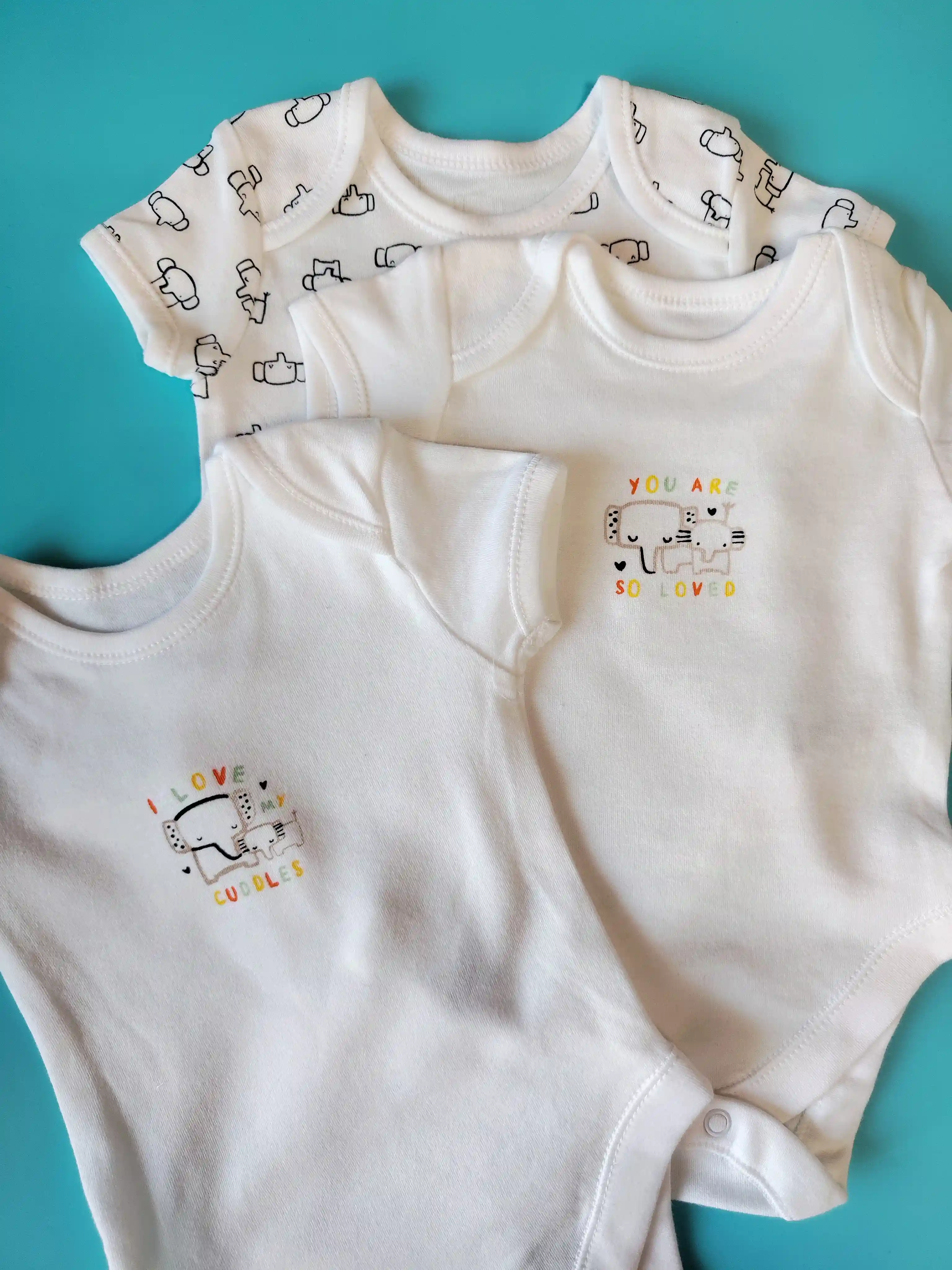 Set tří body se slony George vel. 62 bílé