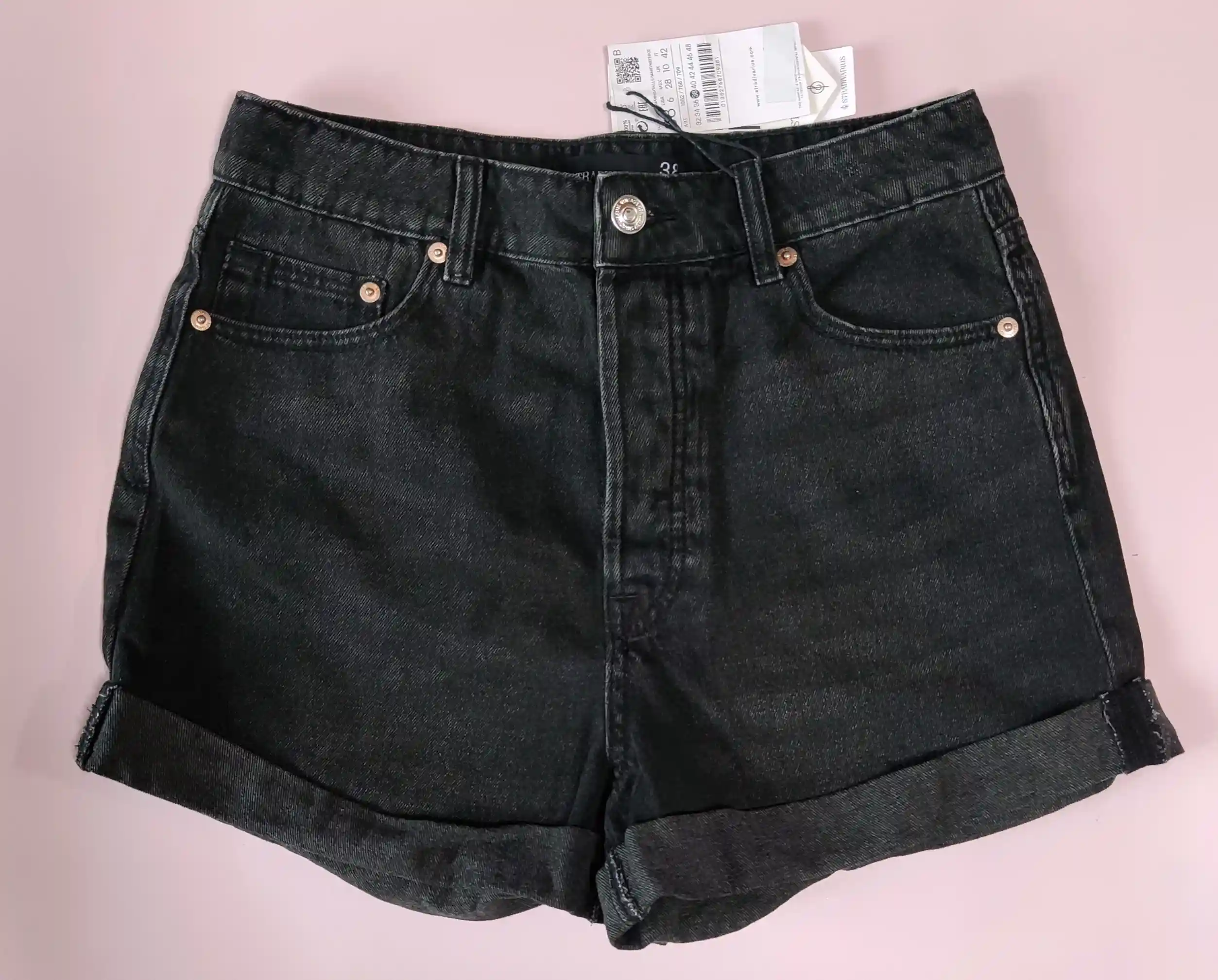 Džínové kraťasy Stradivarius vel. 38 Mom fit černé