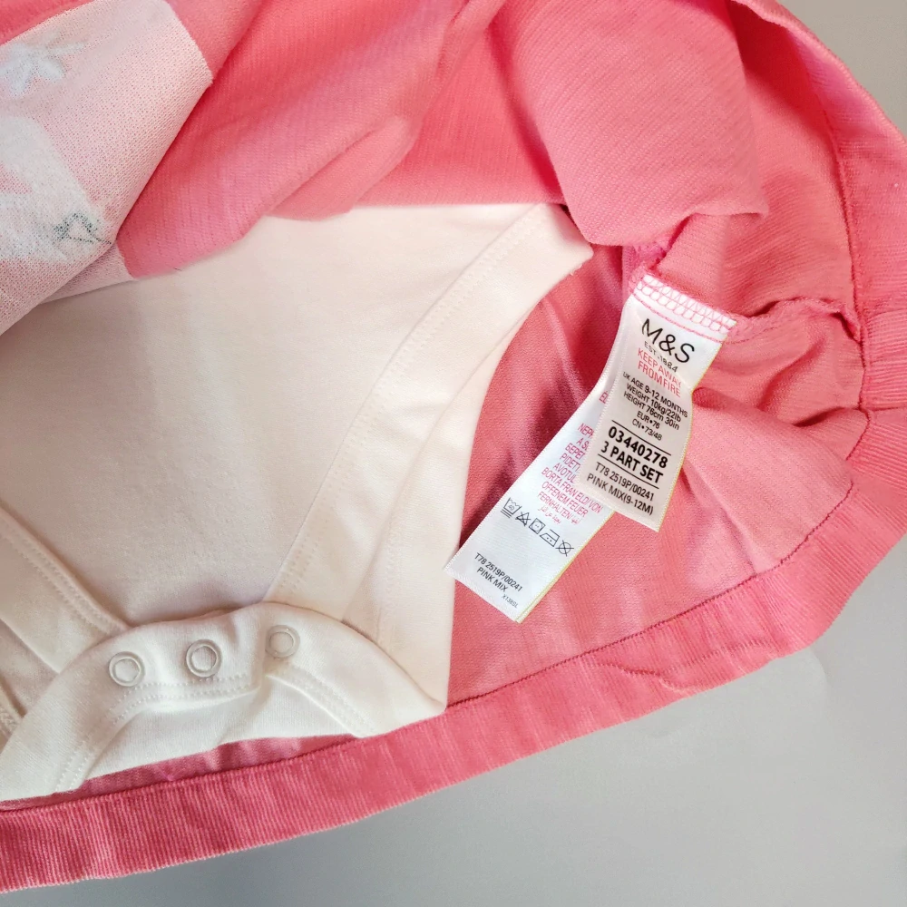 Set šatů a body M&S vel. 80 korálové s ptáčkem