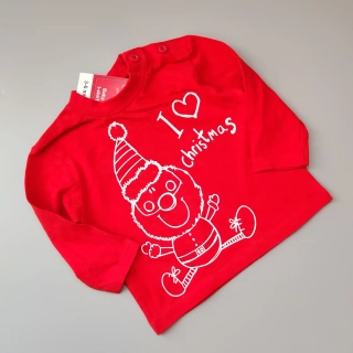 Vánoční tričko Tesco vel. 68 červené se skřítkem