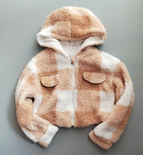 Plyšová crop bunda Shein vel. 140 béžová a bílá