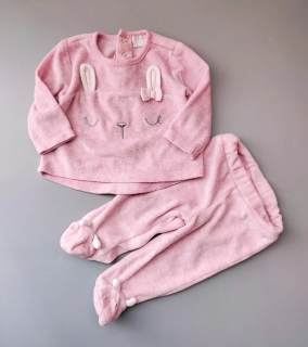 Velurová souprava F&F vel. 62 růžová s králíčkem