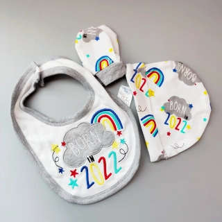 Set čepičky, rukaviček a bryndáčku B&M „Born in“