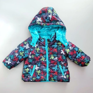 Oboustranná bunda Bóboli vel. 62 modrá s motýlky