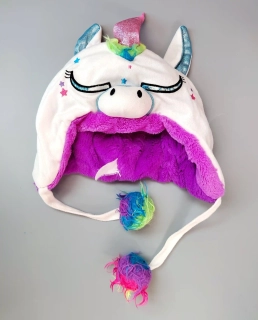 Zimní čepice jednorožec s bambulemi