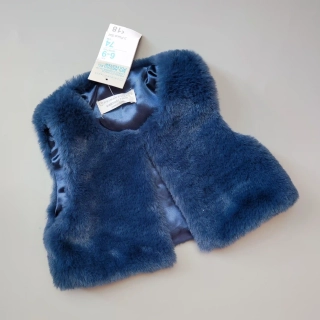 Plyšová kožešinová vesta Primark vel. 74 tmavě modrá