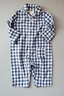 Pyžamový overal The Little White Company vel. 68 Modrobílý kostkovaný