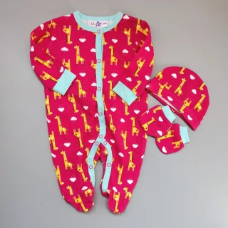 Souprava Lily & Jack vel. 62 růžový žirafový overal s čepičkou a rukavičkami