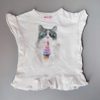 Tričko F&F vel. 5 - 6 let s kočkou a volánky