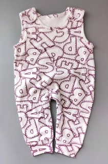 Kojenecký overal bez rukávů vel. 68 bílý s písmeny