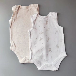 Set dvou tílkových body vel. 0 - 3 měs bílé se zvířátky a béžové