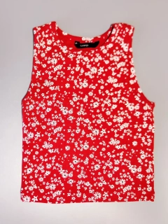 Žebrovaný crop top George vel. 128 červený květovaný
