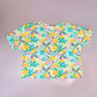 Tričko s krátkým rukávem Primark vel. 146 oversize krátké džungle květy