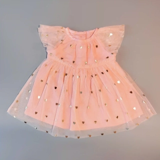 Slavnostní šaty Matalan vel. 62 růžové se zlatými srdíčky