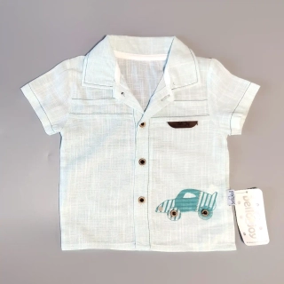 Lehká košile Bellojoy vel. 6 - 12 měs tyrkysová s autíčkem