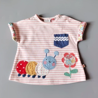 Tričko Next vel. 56 růžové proužkované s housenkou