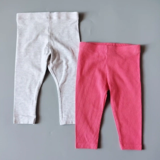 Set dvou legín Primark + F&F vel. 74 růžové žebrované a šedé