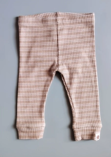 Žebrované legíny F&F vel. 56 béžové s proužky