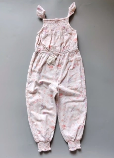 Letní kalhotový overal Tu vel. 116 bílý s rostlinkovým vzorem