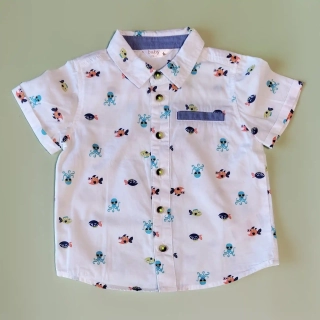 Košile M&Co vel. 86 bílá s rybami a chobotnicemi