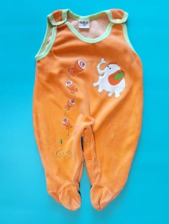 Velurové dupačky vel. 68 oranžové se slonem retro