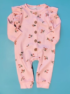 Overal z vaflového úpletu vel. 62 růžový s knoflíčky