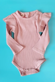 Žebrované body s volánky vel. 6 - 9 měs růžové