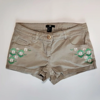 Džínové kraťasy H&M vel. XS EU 34 béžové s výšivkami