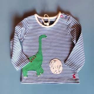 Tričko Joules vel. 62 modrobílé pruhované s dinosaurem