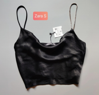 Crop top Zara vel. S černý s třpytivým ramínkem