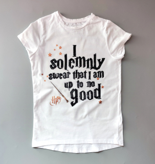 Tričko Harry Potter Primark vel. 152 bílé s nápisem z flitrů