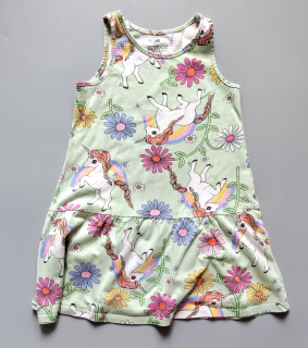 Bavlněné šaty H&M vel. 104 zelené s jendorožci