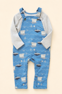 Souprava laclových tepláků a body Mothercare vel. 86 šedo modrá se zvířátky