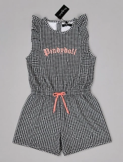 Letní overal Pindydoll vel. 158 černobílý kostkovaný s nápisem