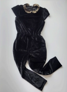 Sametový velurový overal George vel. 128 černý s límečkem