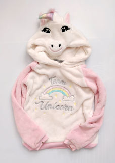 Plyšová mikina s jednorožcem vel. 152 bílo růžová